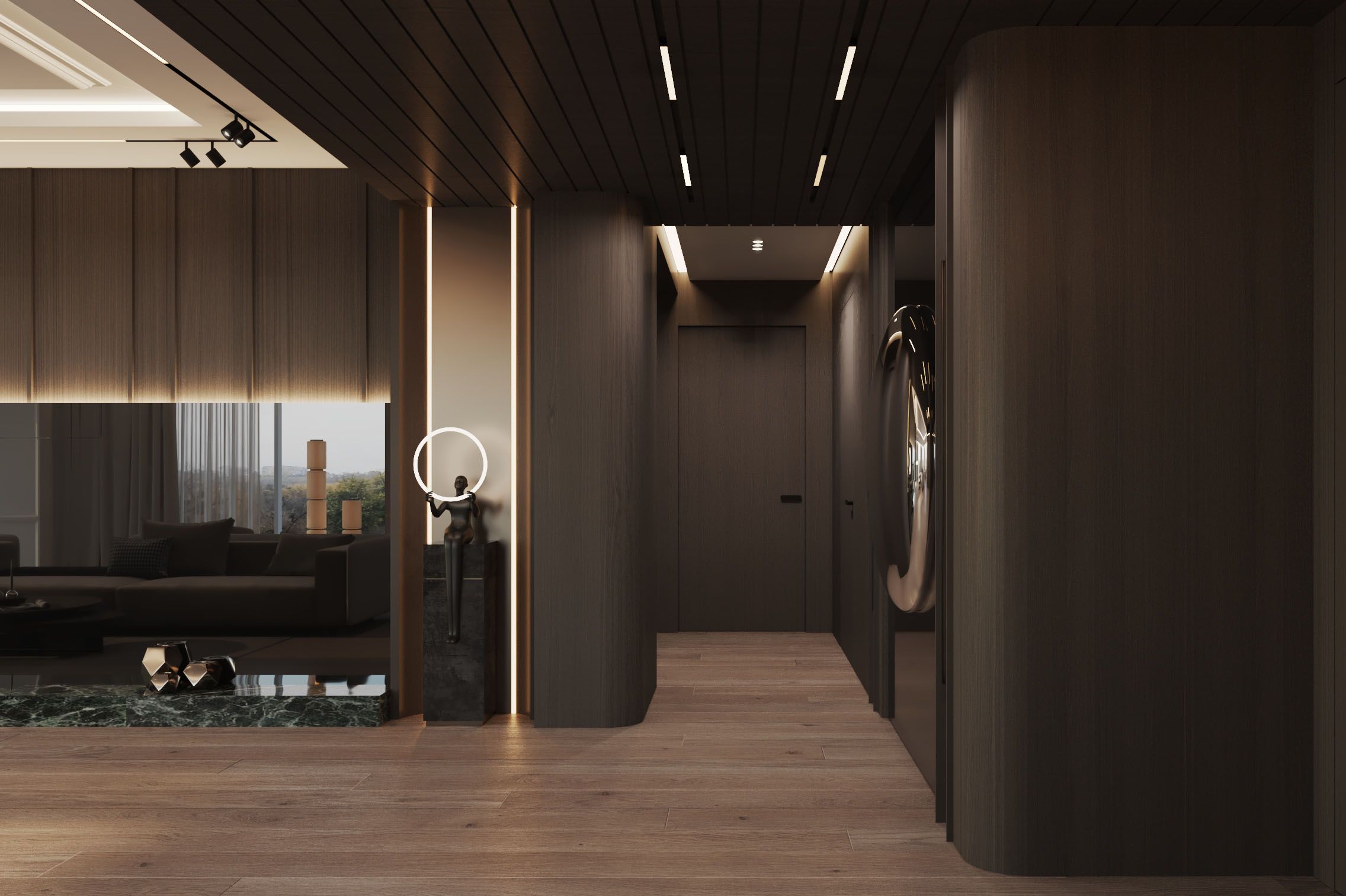 Timber hallway inside the suite